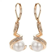 Yoursfs White Pearl Dangle Earrings for Women Pierced Earrings 18K Rose Gold Plated Earrings Leverback Pearl Earrings