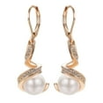 thumbnail image 1 of Yoursfs White Pearl Dangle Earrings for Women Pierced Earrings Rose Gold Plated Earrings Leverback Pearl Earrings, 1 of 4