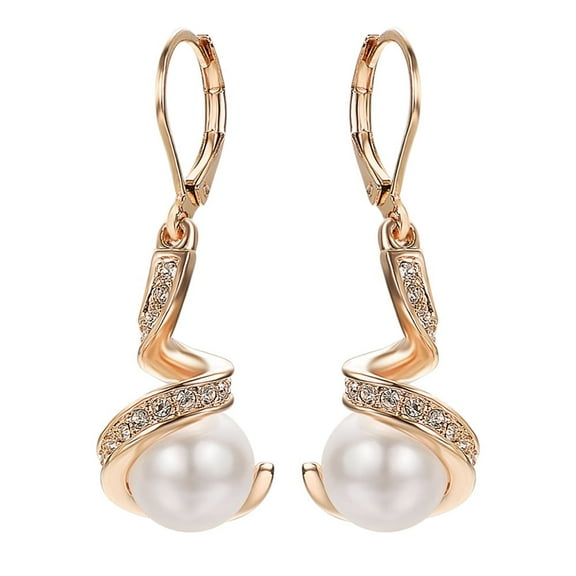 Yoursfs White Pearl Dangle Earrings for Women Pierced Earrings Rose Gold Plated Earrings Leverback Pearl Earrings