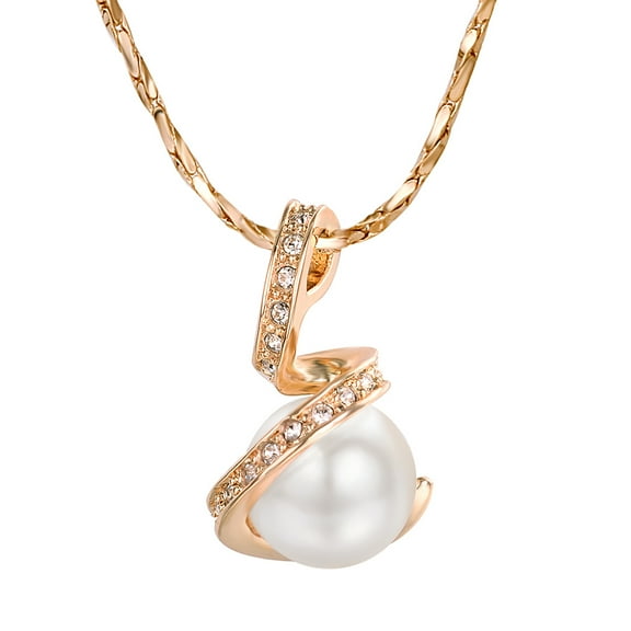 Yoursfs White Pearl Pendant Necklace for Women Gold Rose Plated Chain Necklace Exquisite Birthday Wedding Jewelry