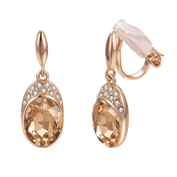 Yoursfs Champagne Gold Crystal Oval Clip on Earrings for Women Gold Plated Non Pierced Ears Prom Evening Earrings Clips Trendy Jewelry