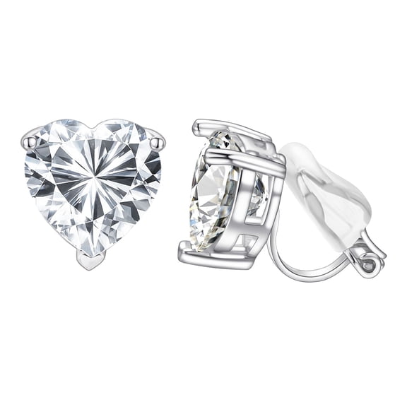 Yoursfs Zircon Clip On Earrings For Women Silver Heart Shaped Hypoallergenic 18K Platinum Plated Trendy Non Pierced Earrings