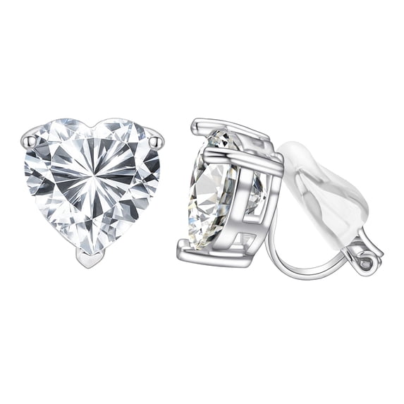 Yoursfs Zircon Clip On Earrings For Women Silver Heart Shaped Hypoallergenic 18K Platinum Plated Trendy Non Pierced Earrings