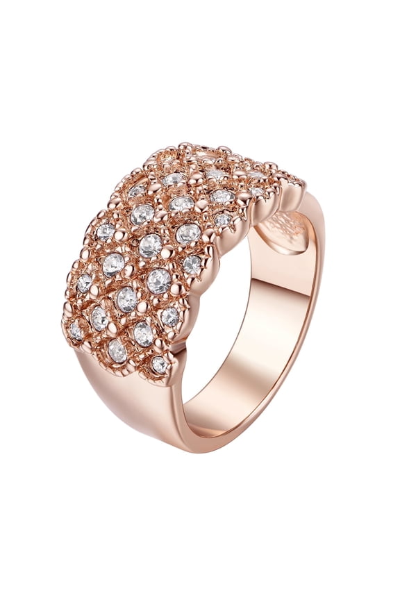 Sparkly Chunky Band Ring For Women Rose Gold Plated with Cubic Zirconia Wide Index Finger Ring Fashion Jewelry (Size 8)