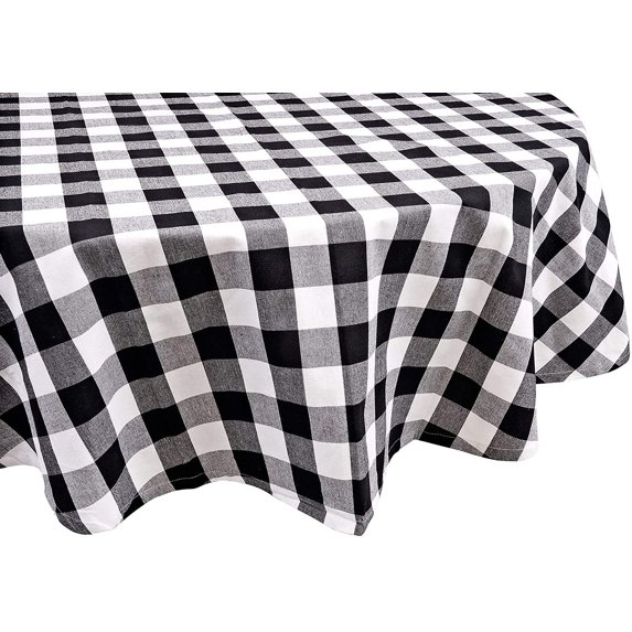 Yourtablecloth 100% Cotton Checkered Buffalo Plaid Tablecloth Ideal for Home, Restaurants, Cafs Be it for Everyday Dinner, Parties, Picnic, Holidays or Occasions, 70" Round Black and White