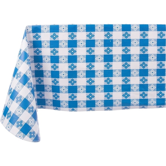 Yourtablecloth Checkered Vinyl Tablecloth with Flannel Backing for Restaurants, Picnics, Bistros, Indoor and Outdoor Dining Blue and White, 52X70 Rectangle/Oblong