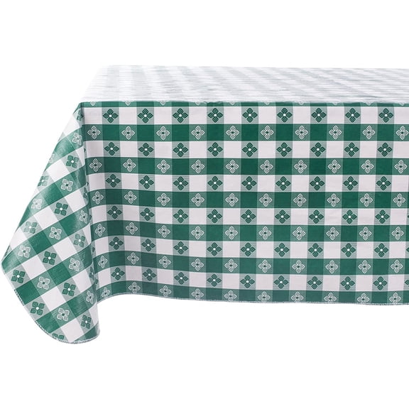 Yourtablecloth Checkered Vinyl Tablecloth with Flannel Backing for Restaurants, Picnics, Bistros, Indoor and Outdoor Dining Green and White, 52X90 Rectangle/Oblong