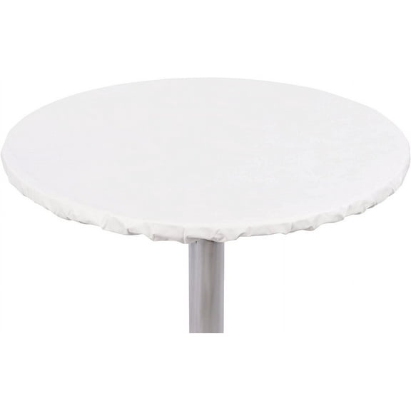 Yourtablecloth Heavy Duty Vinyl Round Fitted Tablecloth Table Cover with Flannel Backing Vibrant Colors Elasticized Tablecloth Great for Indoor and Outdoor Dining and Playing Cards 42 White