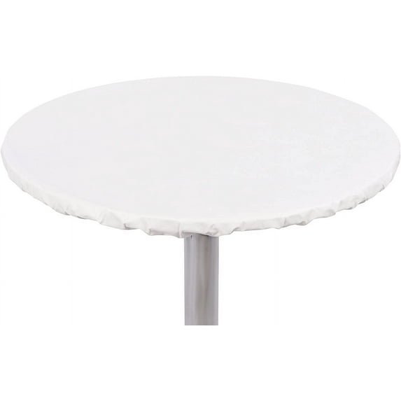 Yourtablecloth Heavy Duty Vinyl Round Fitted Tablecloth Table Cover with Flannel Backing Vibrant Colors Elasticized Tablecloth Great for Indoor and Outdoor Dining and Playing Cards 36 White