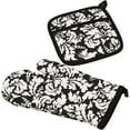 thumbnail image 1 of Yourtablecloth Set of Oven Mitt and Pot Holder or Oven Gloves  100% Cotton, High Heat Resistance, Superior Protection & Comfort  Elegant Design  Machine Washable-Black, 1 of 5
