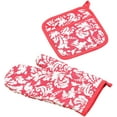 thumbnail image 1 of Yourtablecloth Set of Oven Mitt and Pot Holder or Oven Gloves-100% Cotton, High Heat Resistance, Superior Protection & ComfortElegant Design-Machine Washable-Pink, 1 of 5