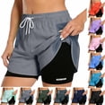thumbnail image 1 of Yourumao Athletic Shorts for Women with Lining Drawstring Elastic Waist Running Shorts Mesh Lightweight Summer Shorts for Activewear, 1 of 9