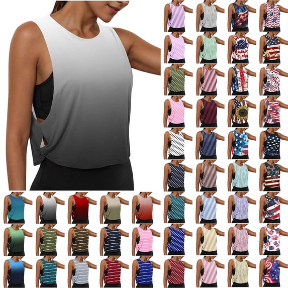 Yourumao Athletic Tank Tops for Women Polka Dot Sleeveless Shirts Cut Out Crewneck Sporty Tshirts Lightweight Loose Casual Tanks for Summer Activewear
