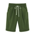 thumbnail image 1 of Yourumao Bermuda Shorts for Women High Waisted Cotton Linen Elastic Drawstring Summer Shorts Knee Length Solid Color Lounge Shorts with Pockets, 1 of 2