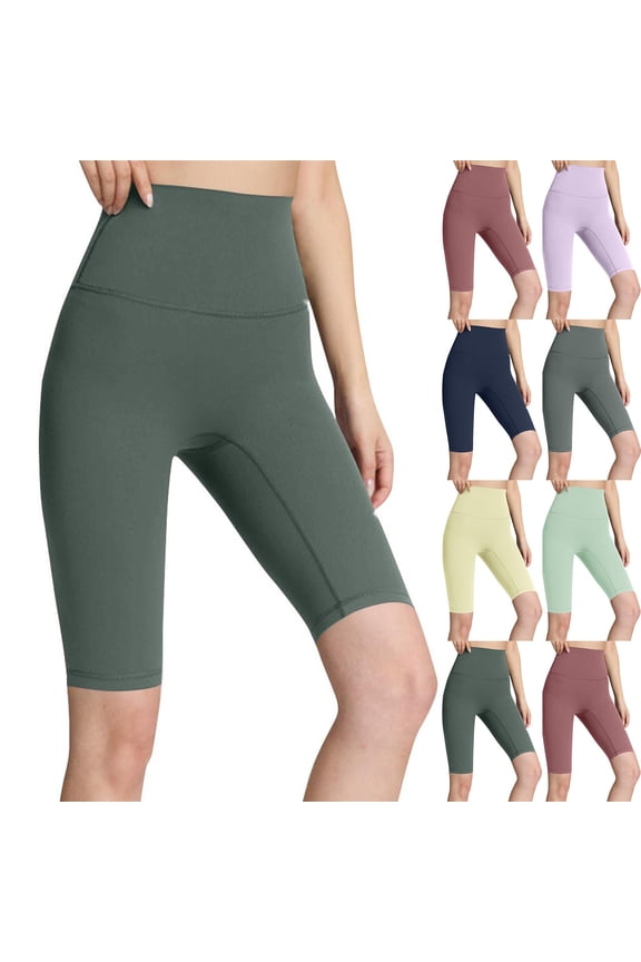 Biker Shorts for Women Solid High Waist Yoga Leggings Comfy Tummy Control Knee Length Tights Skinny Sporty Running Shorts