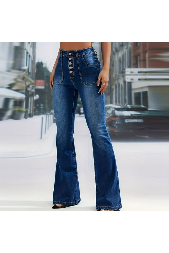 Bootcut Jeans for Women Retro High Waisted Flare Jeans Slim Fit Bell Bottom Denim Pants Spring Trendy Jeans with Pocket