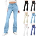 thumbnail image 1 of Yourumao Bootcut Jeans for Women Wash High Waist Bell Bottom Jeans Skinny Flare Jeans Streetwear Denim Pants with Pocket Vaqueros, 1 of 9