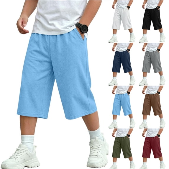 Yourumao Boys Capri Sweatpants Elastic Waist Wide Leg Capris Solid Casual Baggy Sweatpant for Going out with Pockets 5-14 Years