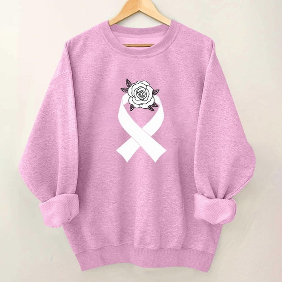 Yourumao Breast Cancer Awareness Sweatshirts for Women Crewneck Pink Ribbon Graphic Pullover Fall Loose Casual Sweatshirt for Breast Cancer Support