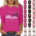 thumbnail image 1 of Yourumao Breast Cancer Shirts for Women Pink Ribbon 3/4 Sleeve Tops Crewneck Plus Size In October We Wear Pink Shirt for Breast Cancer Survivor, 1 of 7