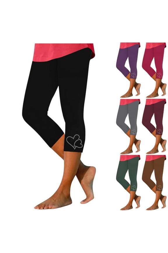 Capri Leggings for Women Rhinestone High Waist Capris Stretchy Soft Solid Color Pants Summer Activewear Trousers