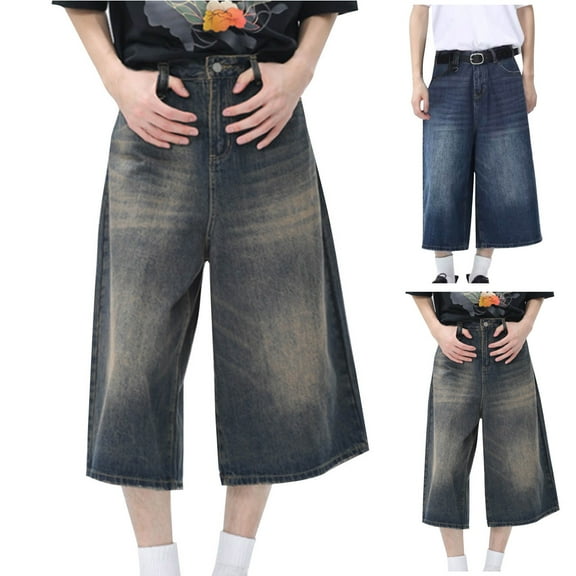 Yourumao Capri Wide Leg Jeans for Women Distressed Elastic Waisted Jean Capris Baggy Denim Pants Summer Plus Size Jean Trousers