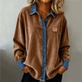 thumbnail image 1 of Yourumao Corduroy Tops for Men Lapel Collar Button Down Shirts Vintage Denim Patch Long Sleeve Blouses Going Out T-shirts, 1 of 7