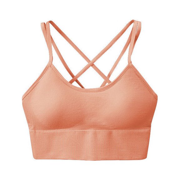 Yourumao Cross Back Sport Bras Padded Strappy Criss Cross Cropped Bras for Yoga Workout Fitness Low Impact Exercise Bras