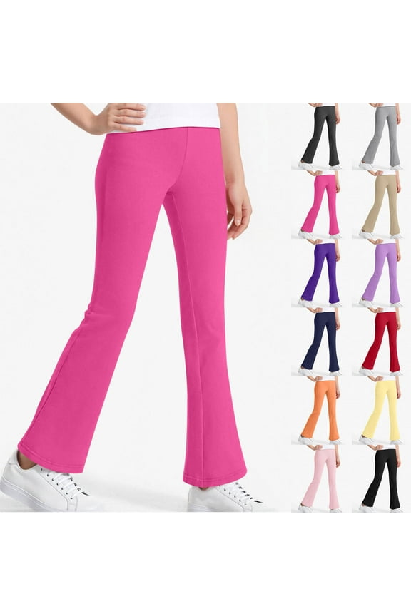 Yourumao Flare Leggings for Girl 3-14 Year High Waist Bell Bottom Pants Solid Stretchy Skinny Pants Activewear Dance Pants