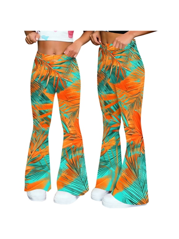 Flare Yoga Pants for Women High Waist Bell Botton Pants Stretchy Hawaiian Printed Bootcut Trousers Summer Athletic Gym Pants