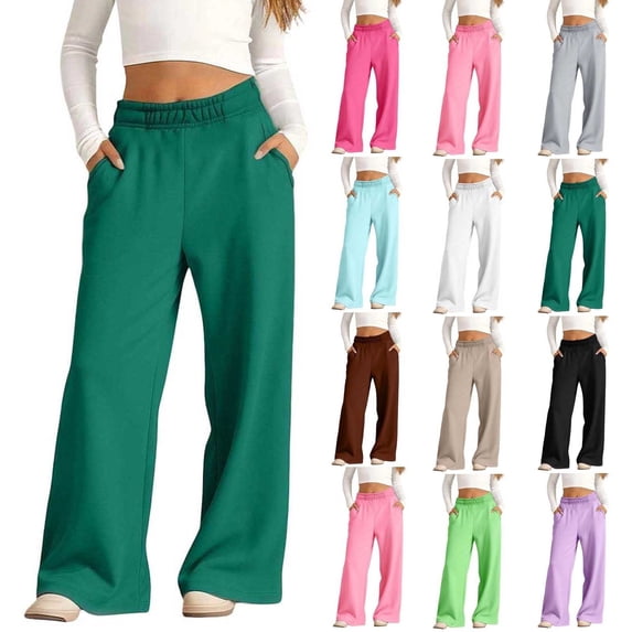Yourumao Girls Fleece Sweatpants Elastic High Waist Wide Leg Sweatpants with Pockets Basic Solid Oversized Soft Casual Sweat Pants