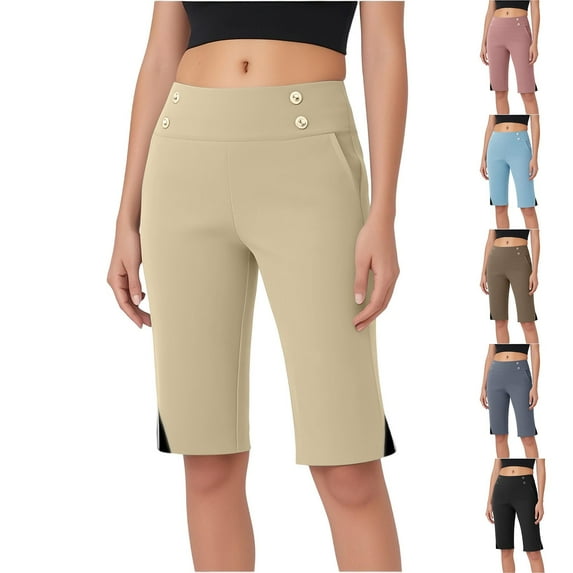 Yourumao Golf Shorts with Pocket for Women Stretchy Knee Length High Waist Shorts Solid Shorts Activewear Workout Pants