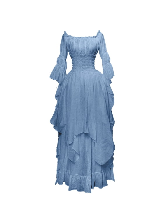 Gothic Dresses for Women Renaissance Retro Solid Dress Plus Size Off Shoulder Maxi Dress Flared Sleeve Cosplay Costume Fall Winter Medieval Court Dress
