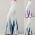 thumbnail image 1 of Yourumao Gradient Flare Jeans for Women Elastic Waisted Bootcut Jeans Lace Patch Bell Bottom Denim Pants Trendy Jeans with Pocket, 1 of 7