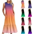 thumbnail image 1 of Yourumao Gradient Maxi Dresses for Women Round Neck Sleeveless Summer Dress Ruffle Loose Casual Long Dresses for Going Out with Pocket, 1 of 5