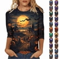 thumbnail image 1 of Yourumao Halloween 3/4 Sleeve Tops for Women Spooky Season Plus Size Top Crewneck Pumpkin Graphic Tees for Halloween Outrdoor, 1 of 5