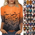thumbnail image 1 of Yourumao Halloween Shirts for Women Crew Neck 3/4 Sleeve Tops with Pumpkin Print Plus Size Casual Graphic Tees for Going Out, 1 of 5