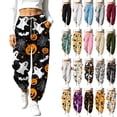 thumbnail image 1 of Yourumao Halloween Sweatpants for Women Elastic Waist Barrel Sweatpant Drawstring Thin Fleece Tapered Leg Pants for Happy Halloween with Pocket, 1 of 9