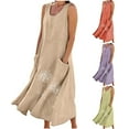 thumbnail image 1 of Yourumao Linen Dresses for Women Round Neck Sleeveless Maxi Dress Floral A-line Summer Dresss Plus Size Sundress for Lounge Holidays with Pocket, 1 of 9