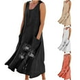 thumbnail image 1 of Yourumao Linen Maxi Dress for Women Sleeveless Floral Long Dresses Crewneck Loose Summer Dress Plus Size Weekend Casual Sundress with Pocket, 1 of 9