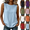 thumbnail image 1 of Yourumao Linen Tank Tops for Women with Side Button Sleeveless Shirts Round Neck Loose Summer Casual Blouse for Beach Vacation, 1 of 8