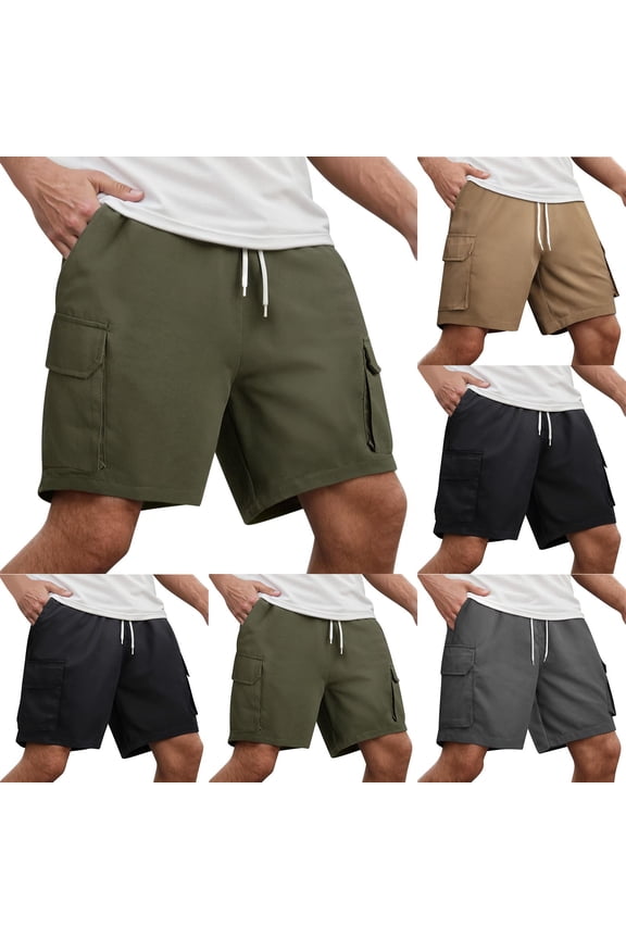 Mens Bermuda Cargo Shorts Drawstring Elastic Waist Summer Shorts Durable Knee Length Pants Summer Fishing Shorts with Pockets