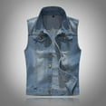 thumbnail image 1 of Yourumao Mens Button Down Denim Vest Vintage Wash Lapel Collar Sleeveless Jacket Retro Jean Vests Summer Big and Tall Tops, 1 of 9