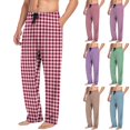 thumbnail image 1 of Yourumao Mens Gingham Plaid Pajama Pants Straight Leg Sleep Pant Drawstring Elastic Waist Comfy Lounge Pj Bottoms with Pockets, 1 of 6