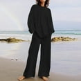 thumbnail image 1 of Yourumao Pants Suit for Women 2 Pieces 2023 Cotton Linen Plus Size Suits Long Sleeve Round Neck Tops High Waisted Drawstring Palazzo Pants Sets with Pockets, 1 of 7