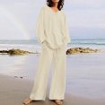 thumbnail image 1 of Yourumao Pants Suit for Women 2 Pieces 2023 Cotton Linen Plus Size Suits Long Sleeve V Neck Tops Solid High Waisted Drawstring Palazzo Pants Sets with Pockets, 1 of 7