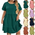 thumbnail image 1 of Yourumao Plus Size Dress for Women Short Sleeve High Waisted Midi Dresses Round Neck Ruffle Flowy Summer Dress for Weekend Outdoor, 1 of 7
