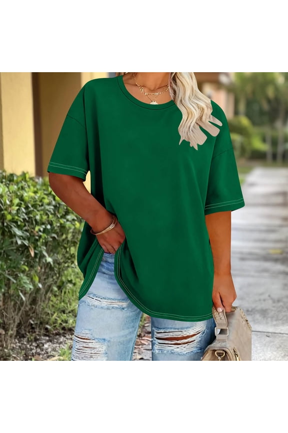 Plus Size Tops for Women Casaul Round Neck Shirts Loose Short Sleeve Blouses Basic Solid Color Tees Spring Summer Trendy T Shirts