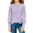 thumbnail image 1 of Yourumao Girls Ribbed Knit Tops for 5-14 Years Cute Puffed Long Sleeve Shirts Stretch Long Sleeve Blouses Solid Spring Tees, 1 of 7