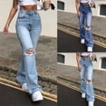 thumbnail image 1 of Yourumao Ripped Bootcut Jeans for Women Distressed High Elastic Waisted Jeans Baggy Denim Pants Streetwear Jeans with Pocket, 1 of 4